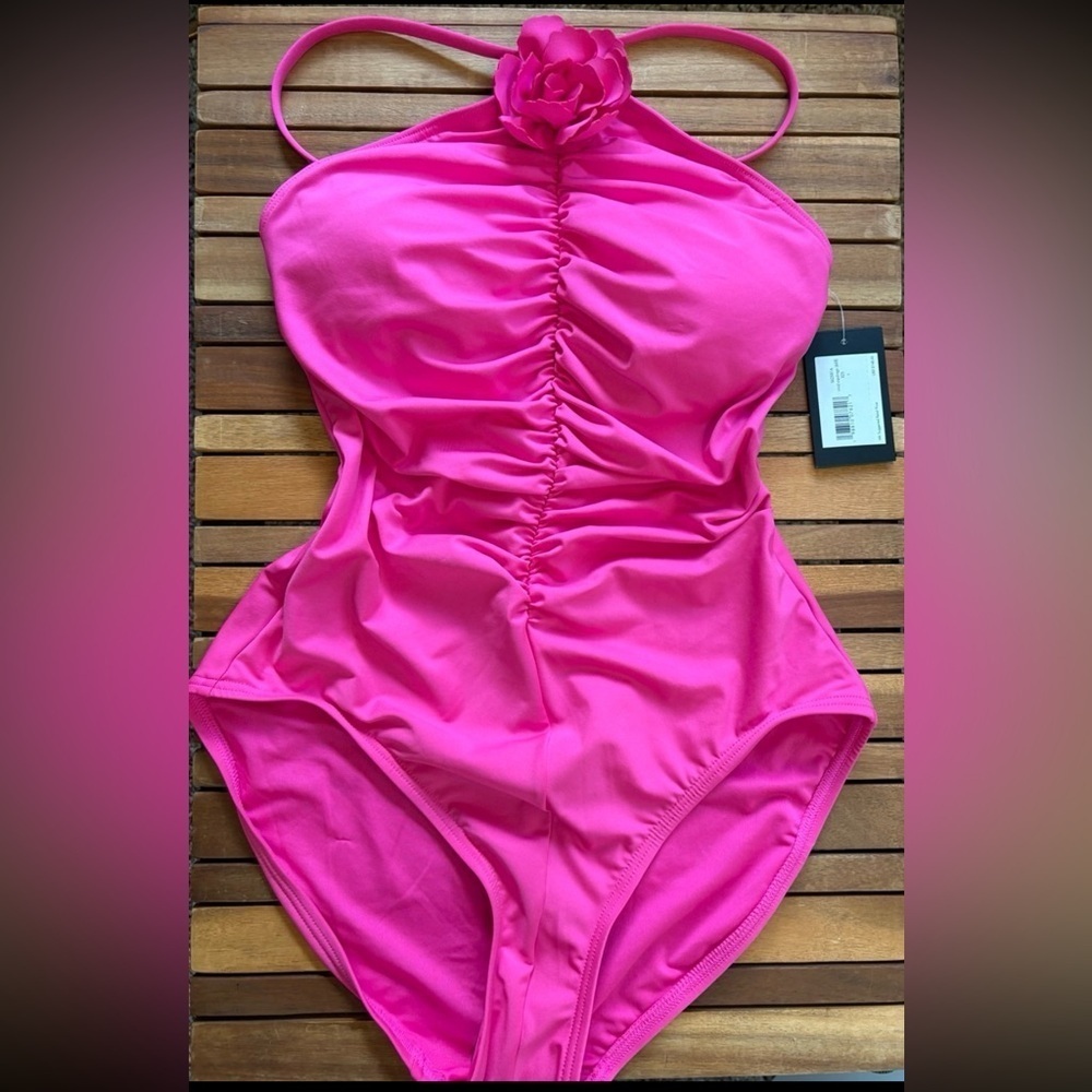 NWT SMALL Kate Spade HOT PINK Fuchsia One Piece ROSE HULTER SWIMSUIT barbiecore - Picture 4 of 7